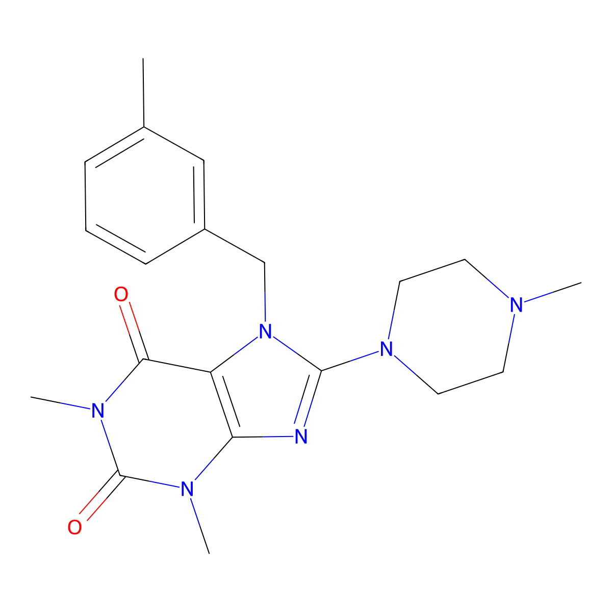 1,3-dimethyl-7-(3-methylbenzyl)-8-(4-methylpiperazin-1-yl)-1H-purine-2,6(3H,7H)-dione molecular structure, CAS 359901-61-4