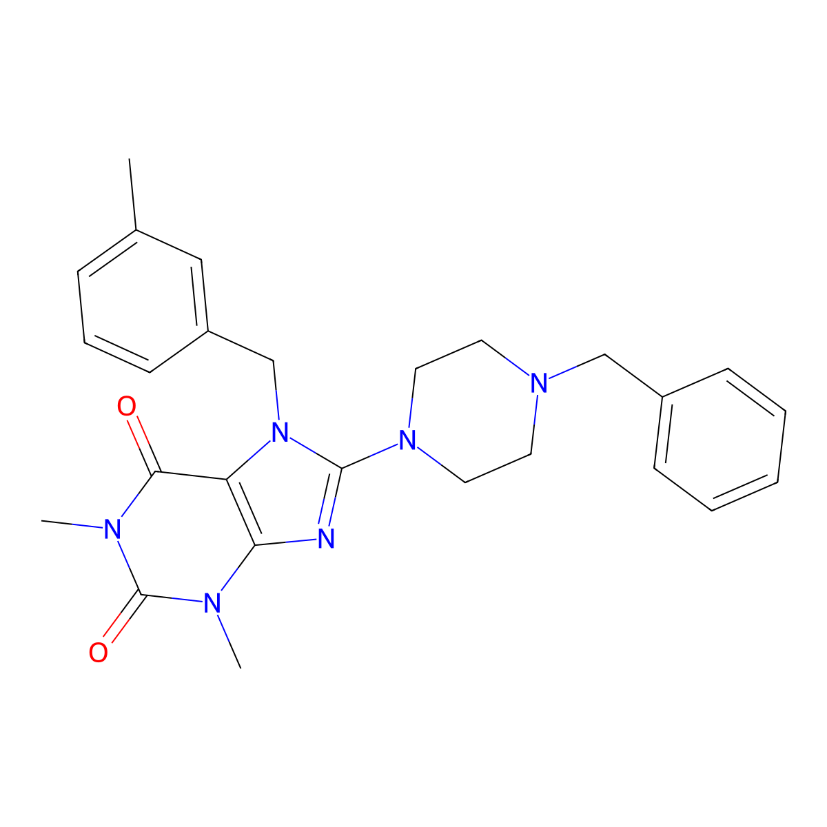 8-(4-benzylpiperazin-1-yl)-1,3-dimethyl-7-(3-methylbenzyl)-1H-purine-2,6(3H,7H)-dione molecular structure, CAS 359901-65-8