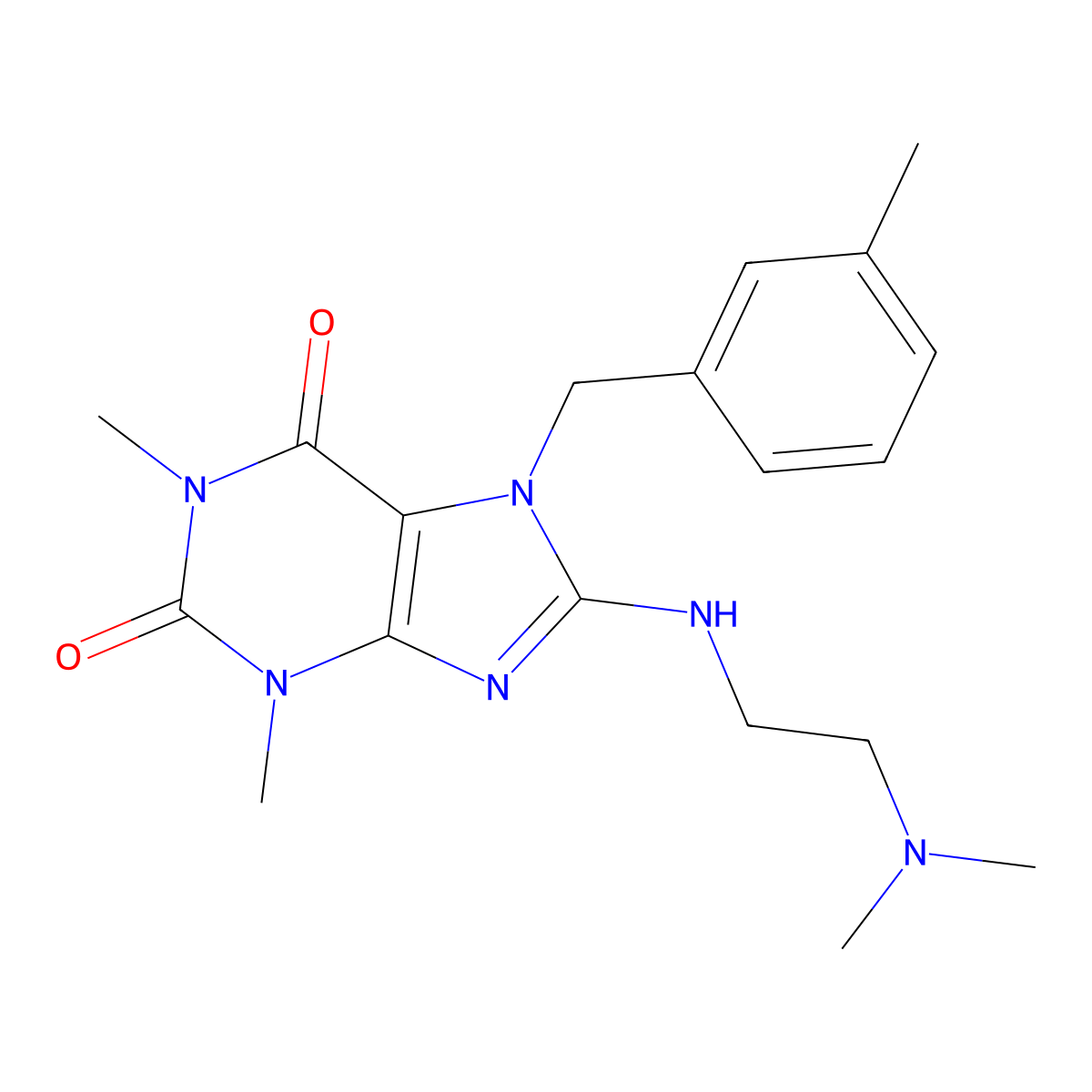 8-{[2-(dimethylamino)ethyl]amino}-1,3-dimethyl-7-[(3-methylphenyl)methyl]-2,3,6,7-tetrahydro-1H-purine-2,6-dione molecular structure, CAS 359901-67-0