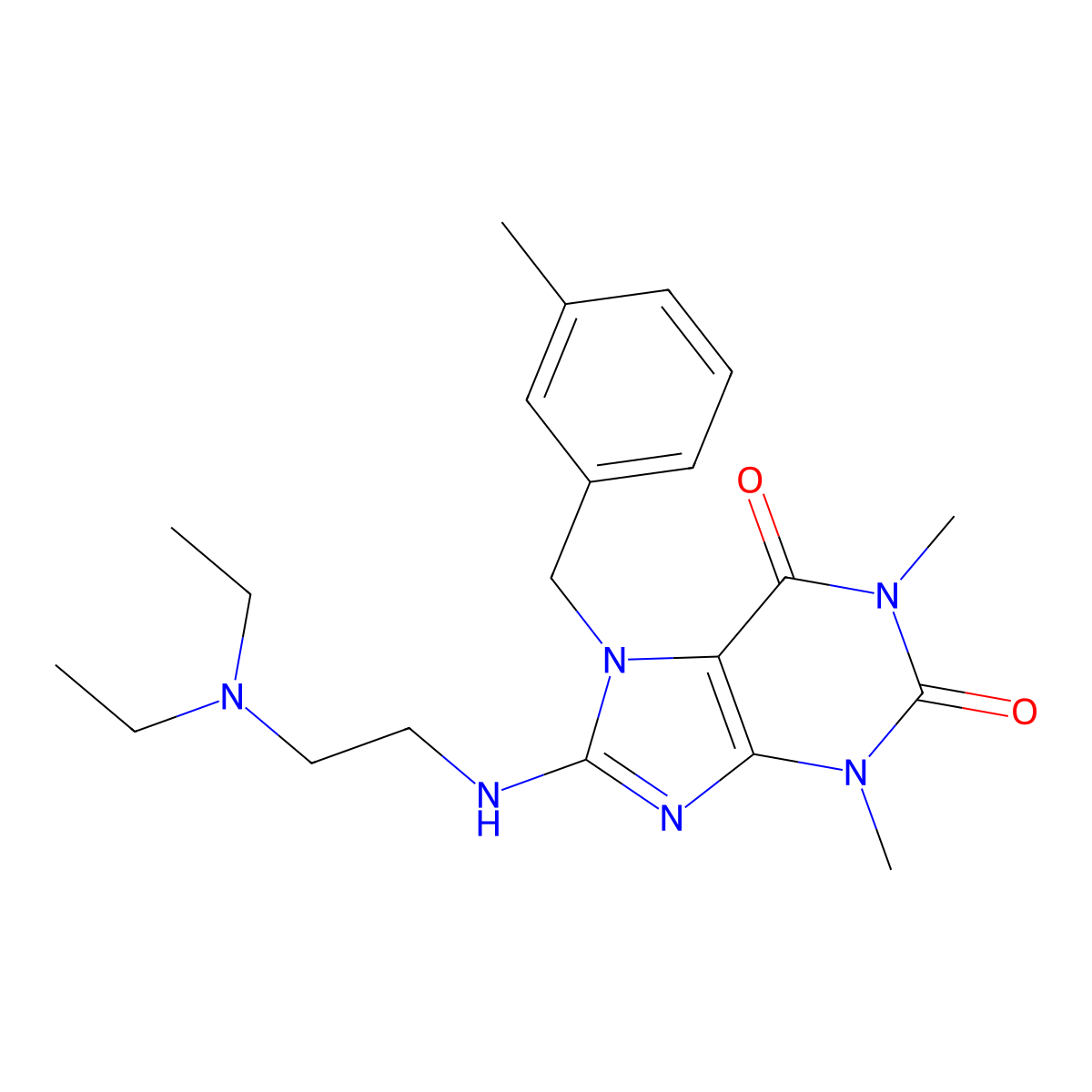 8-{[2-(diethylamino)ethyl]amino}-1,3-dimethyl-7-(3-methylbenzyl)-3,7-dihydro-1H-purine-2,6-dione molecular structure, CAS 359901-68-1