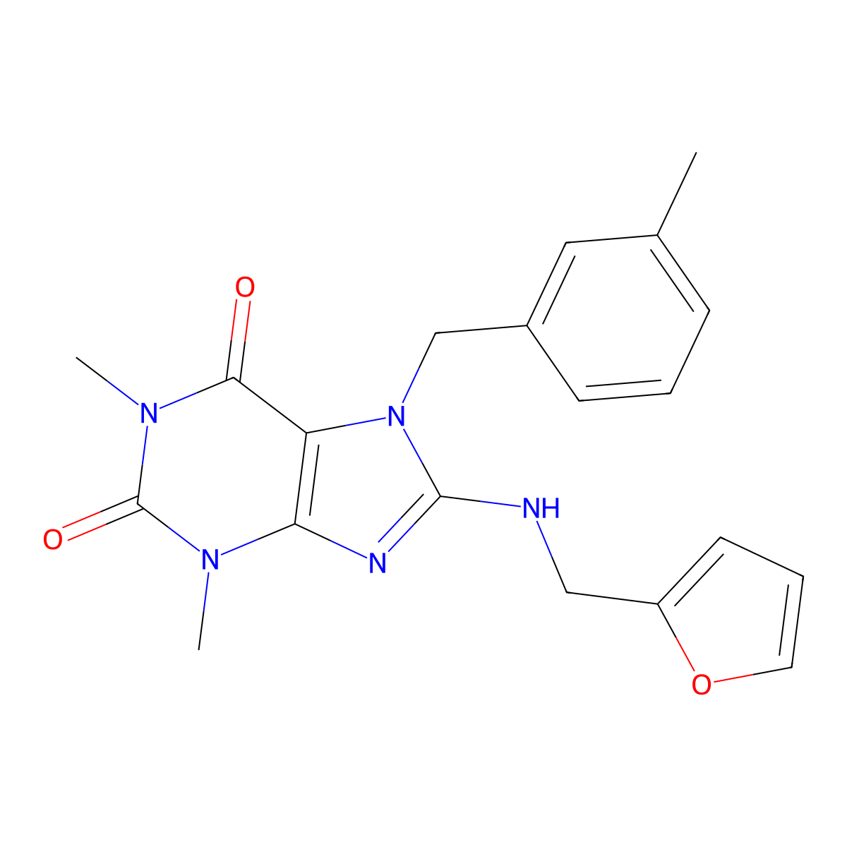 8-((furan-2-ylmethyl)amino)-1,3-dimethyl-7-(3-methylbenzyl)-1H-purine-2,6(3H,7H)-dione molecular structure, CAS 359901-71-6
