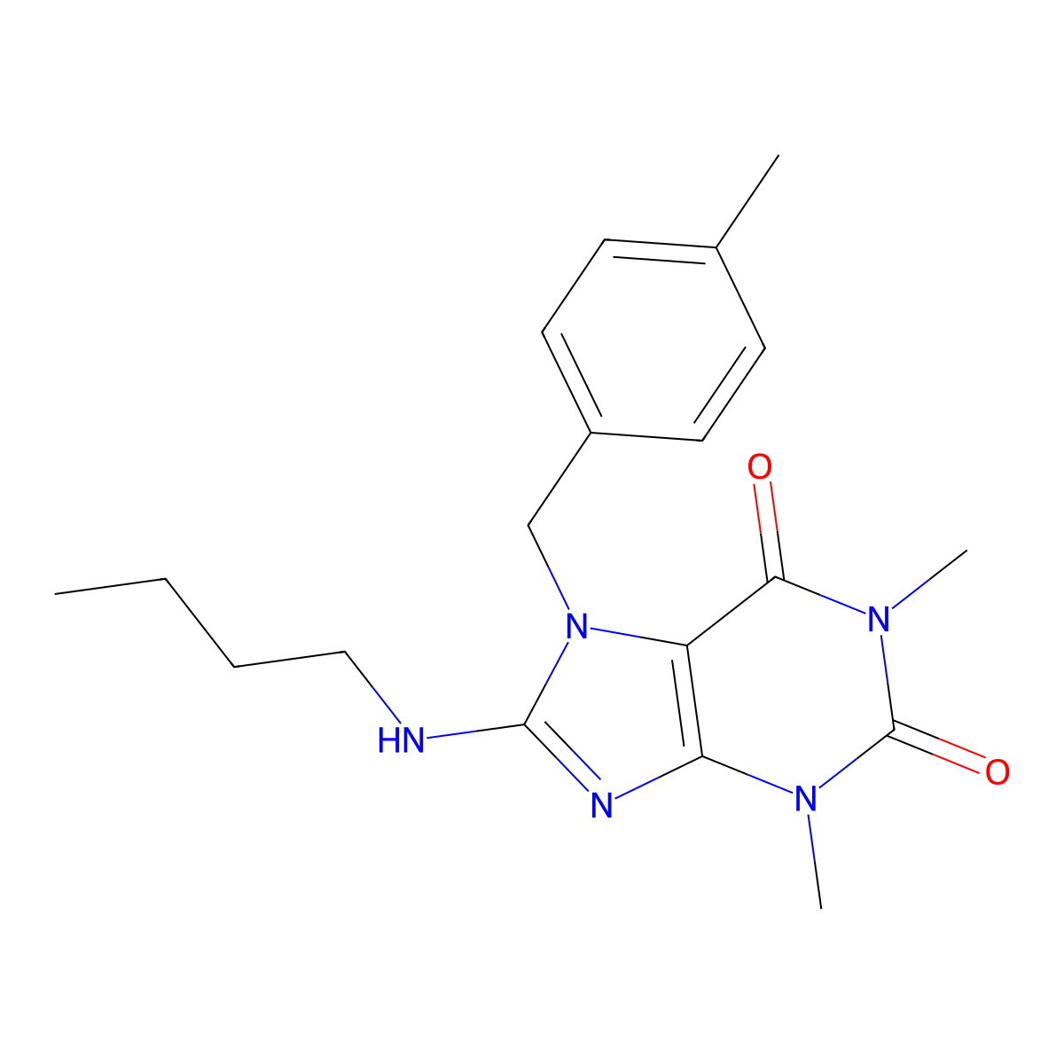 8-(Butylamino)-1,3-dimethyl-7-[(4-methylphenyl)methyl]purine-2,6-dione molecular structure, CAS 359901-79-4