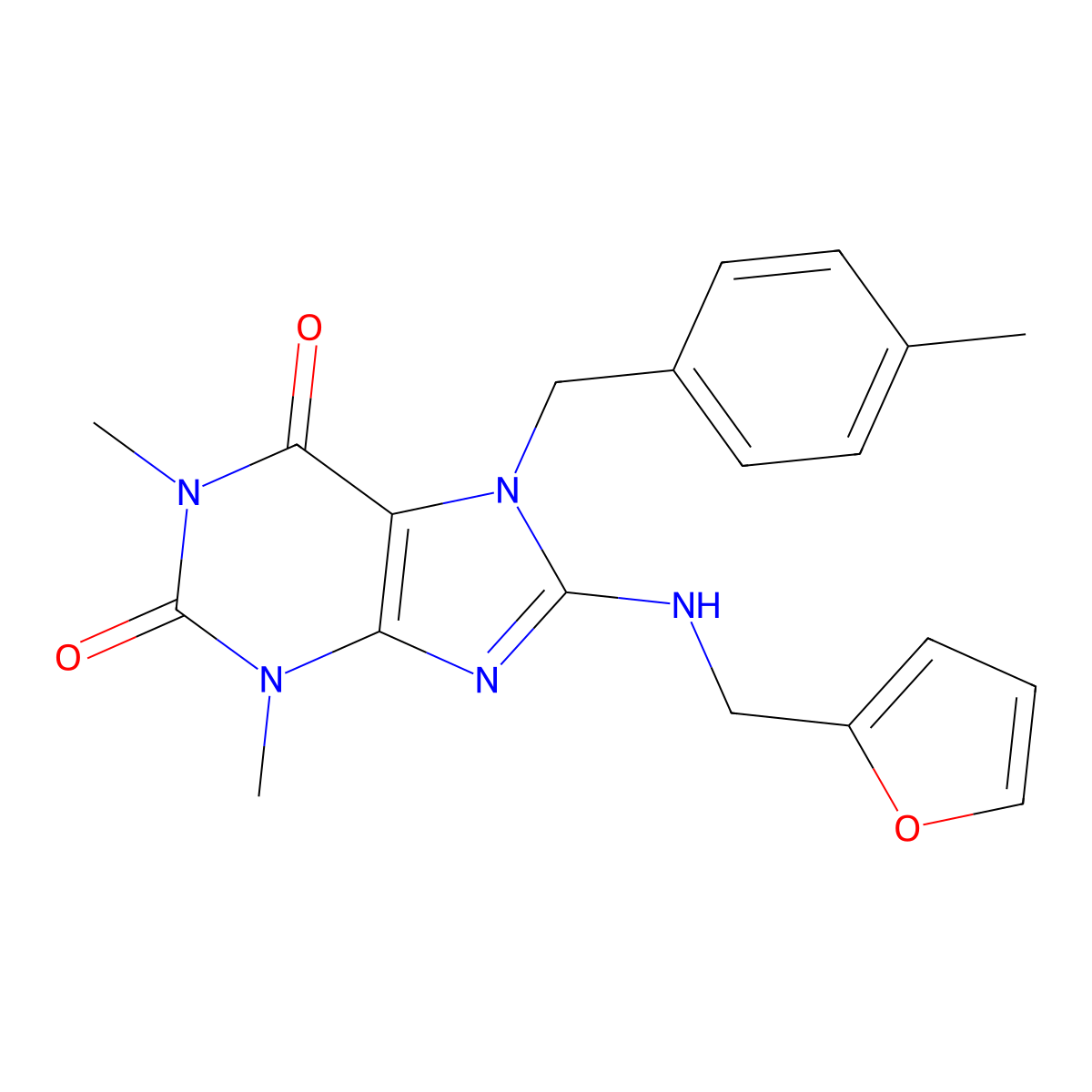 8-[(2-furylmethyl)amino]-1,3-dimethyl-7-(4-methylbenzyl)-3,7-dihydro-1H-purine-2,6-dione molecular structure, CAS 359902-00-4