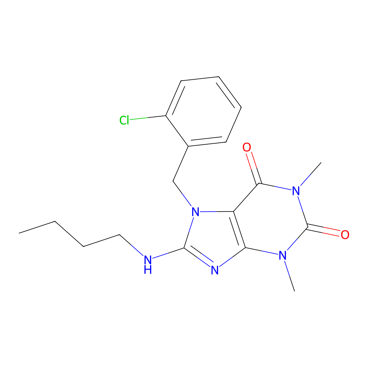 8-(butylamino)-7-(2-chlorobenzyl)-1,3-dimethyl-3,7-dihydro-1H-purine-2,6-dione molecular structure, CAS 359902-64-0