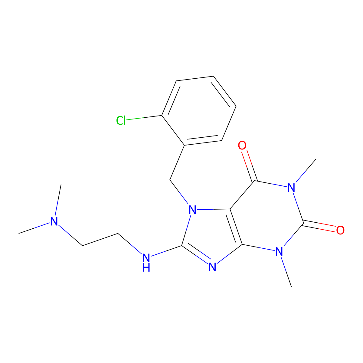 7-(2-chlorobenzyl)-8-{[2-(dimethylamino)ethyl]amino}-1,3-dimethyl-3,7-dihydro-1H-purine-2,6-dione molecular structure, CAS 359902-78-6