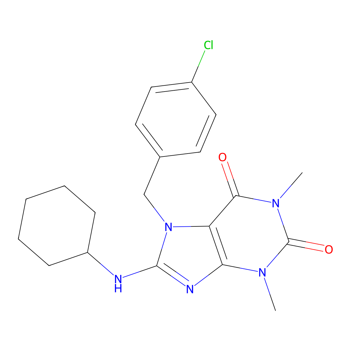 7-(4-chlorobenzyl)-8-(cyclohexylamino)-1,3-dimethyl-1H-purine-2,6(3H,7H)-dione molecular structure, CAS 359903-19-8