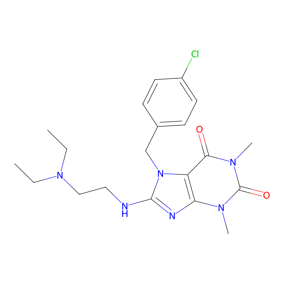7-(4-chlorobenzyl)-8-((2-(diethylamino)ethyl)amino)-1,3-dimethyl-1H-purine-2,6(3H,7H)-dione molecular structure, CAS 359903-30-3