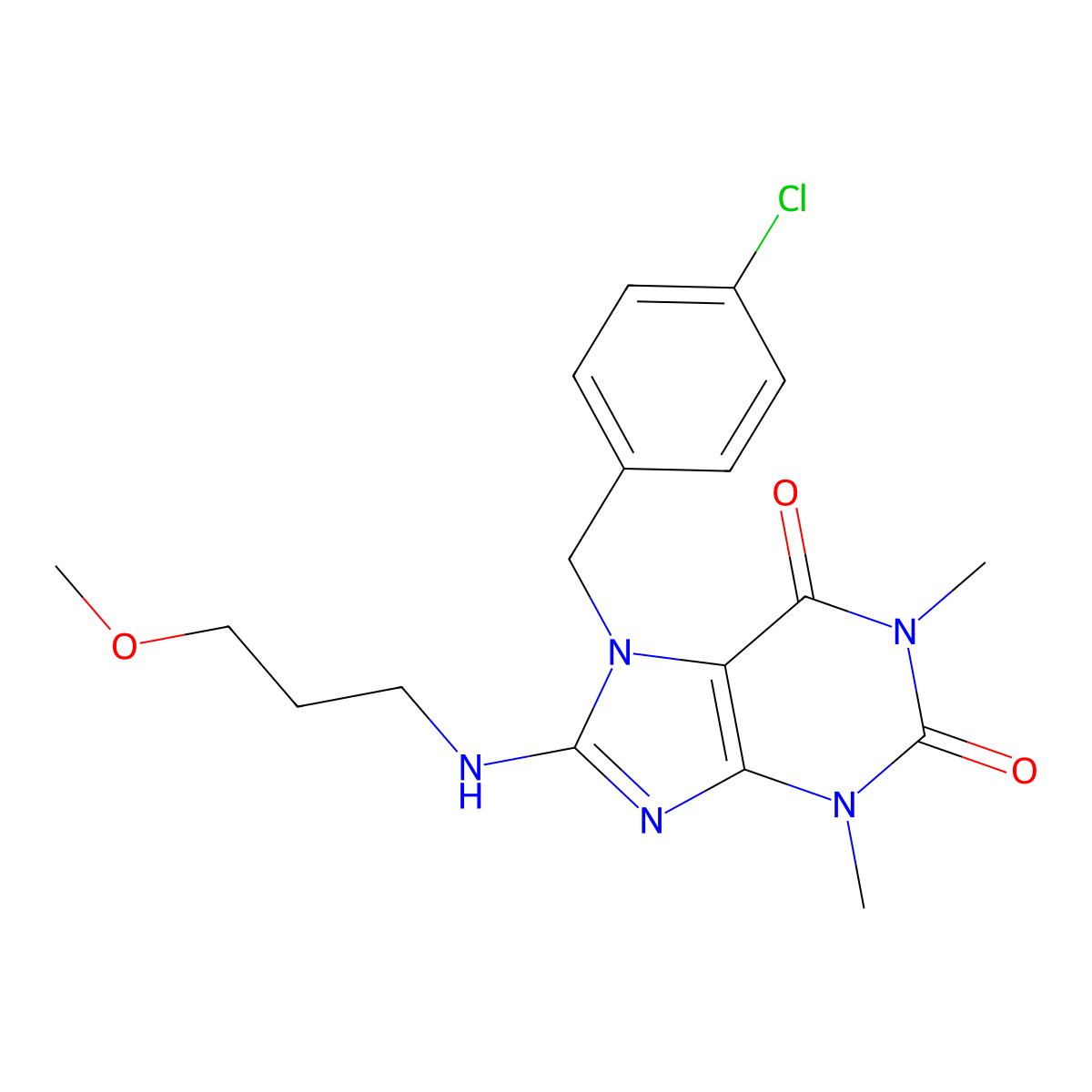 7-[(4-Chlorophenyl)methyl]-8-(3-methoxypropylamino)-1,3-dimethylpurine-2,6-dione molecular structure, CAS 359903-33-6