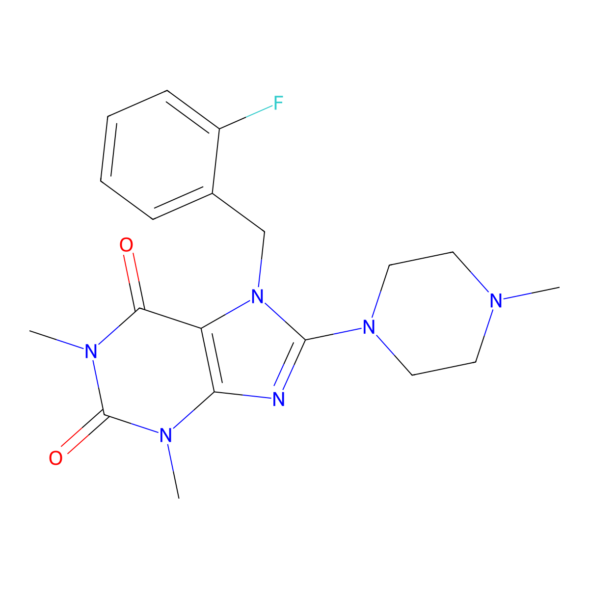 7-[(2-Fluorophenyl)methyl]-1,3-dimethyl-8-(4-methylpiperazin-1-yl)purine-2,6-dione molecular structure, CAS 359903-52-9