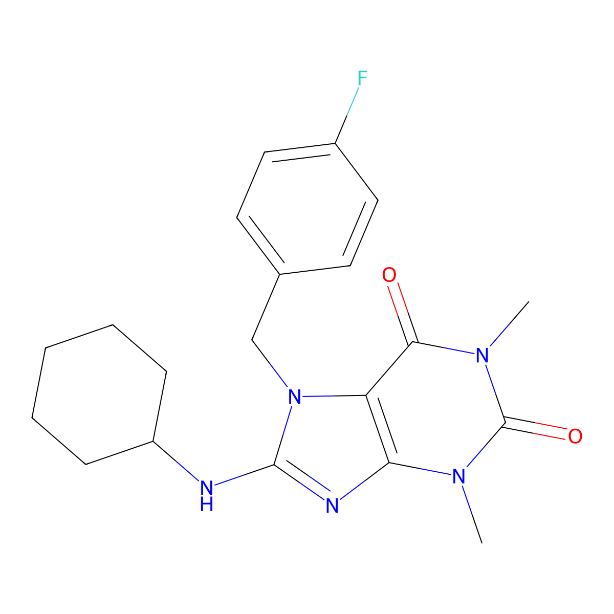 8-(Cyclohexylamino)-7-[(4-fluorophenyl)methyl]-1,3-dimethylpurine-2,6-dione molecular structure, CAS 359904-06-6