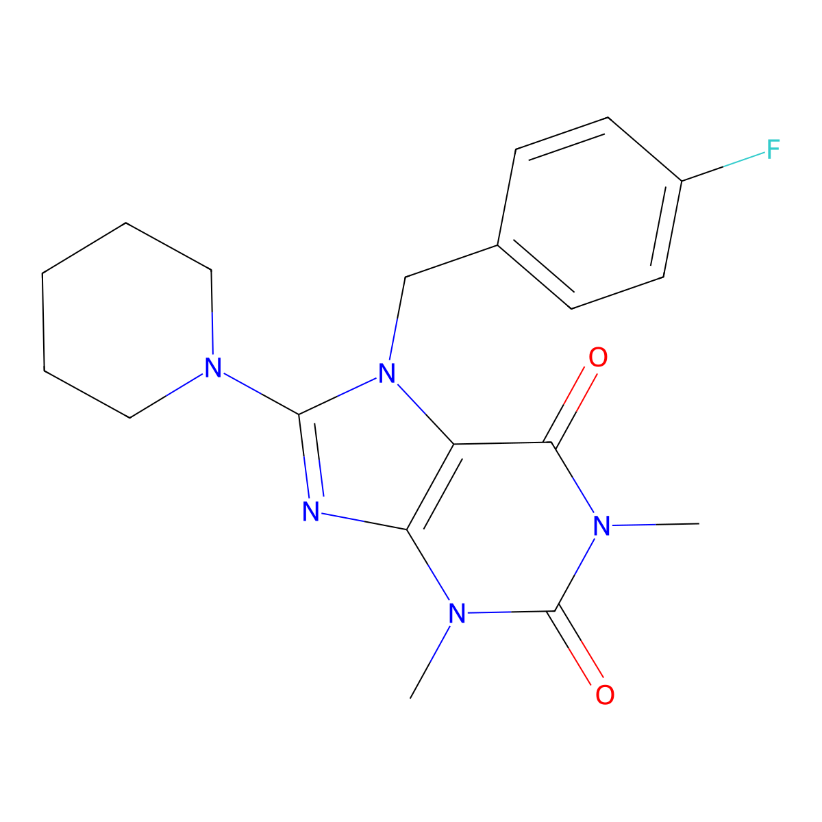7-(4-fluorobenzyl)-1,3-dimethyl-8-(piperidin-1-yl)-1H-purine-2,6(3H,7H)-dione molecular structure, CAS 359904-11-3