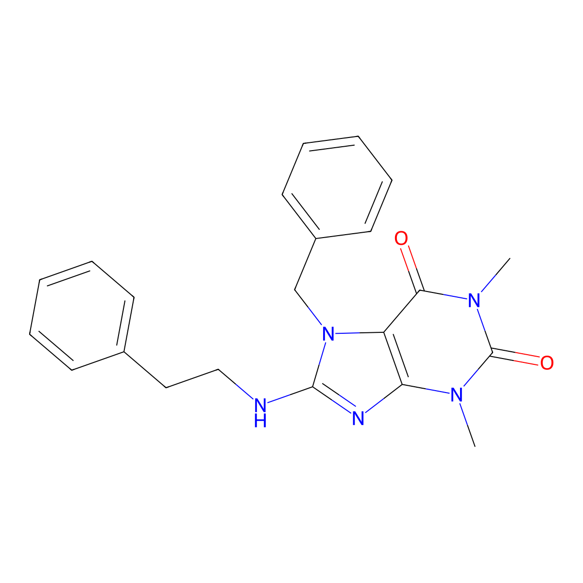7-benzyl-1,3-dimethyl-8-[(2-phenylethyl)amino]-3,7-dihydro-1H-purine-2,6-dione molecular structure, CAS 359905-31-0