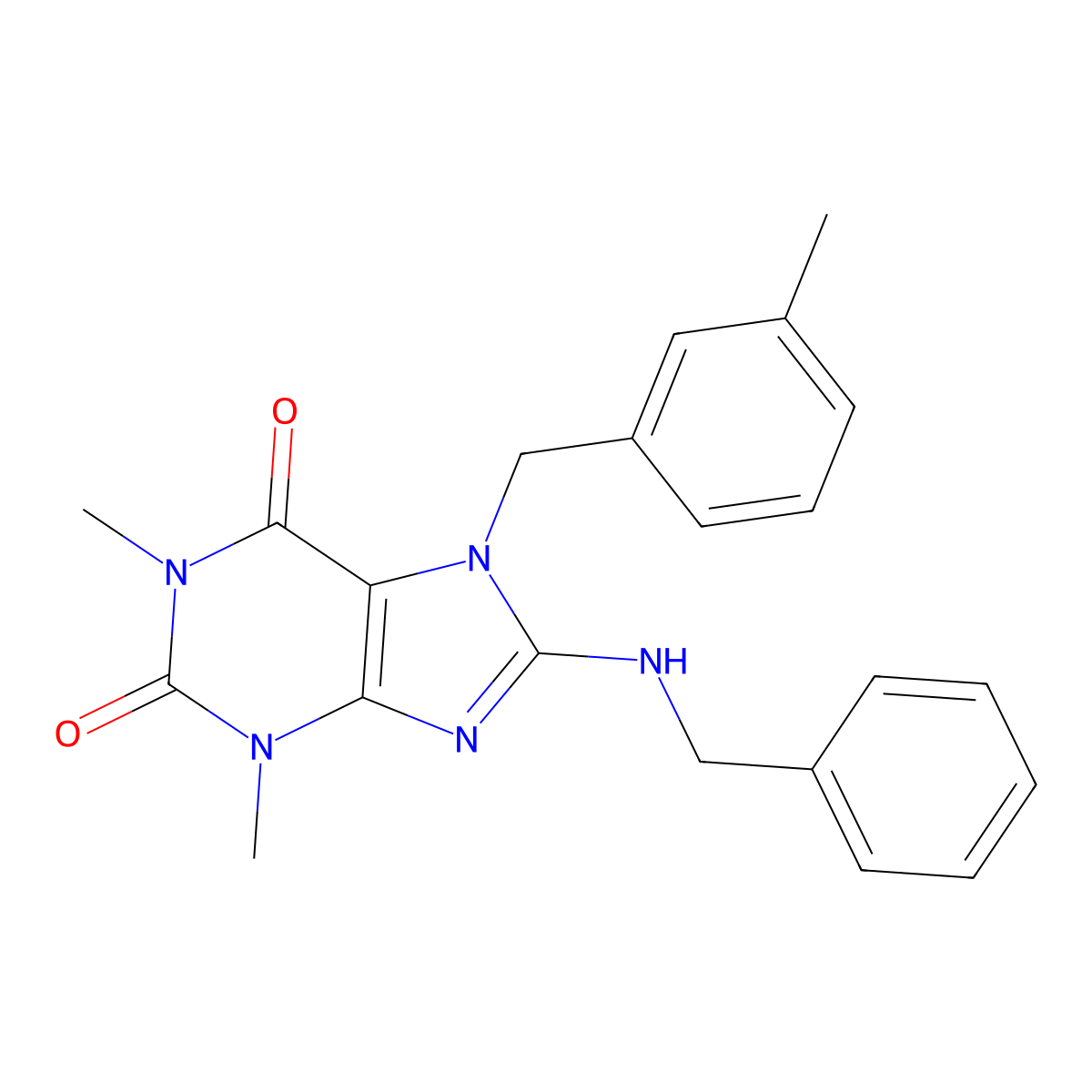 8-(benzylamino)-1,3-dimethyl-7-(3-methylbenzyl)-3,7-dihydro-1H-purine-2,6-dione molecular structure, CAS 359905-69-4