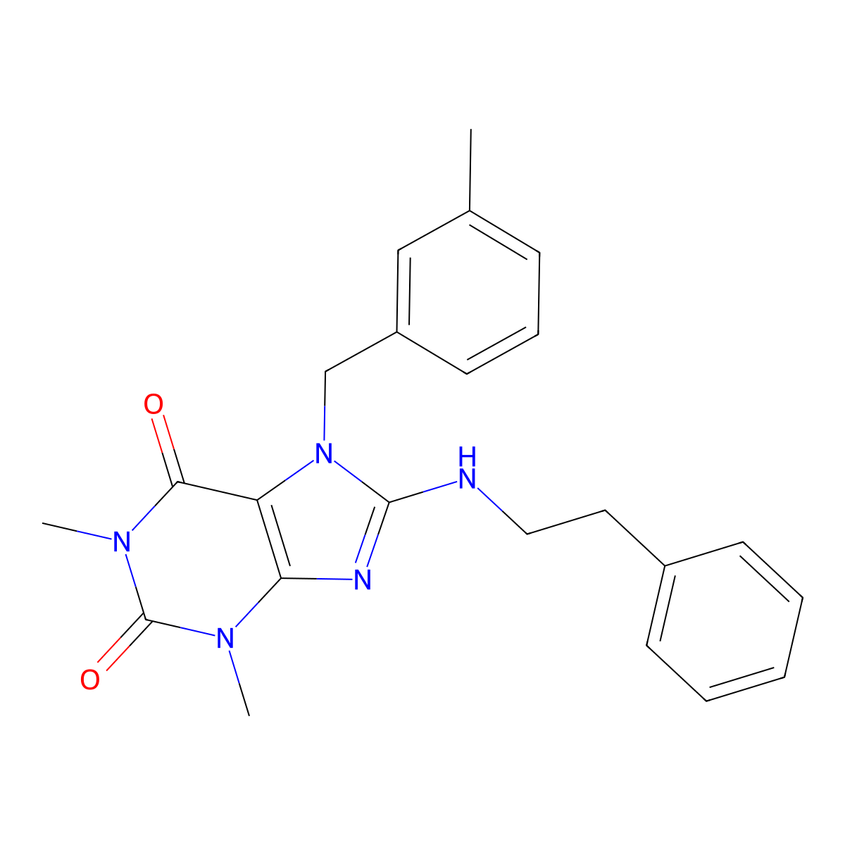 1,3-dimethyl-7-(3-methylbenzyl)-8-(phenethylamino)-1H-purine-2,6(3H,7H)-dione molecular structure, CAS 359905-71-8
