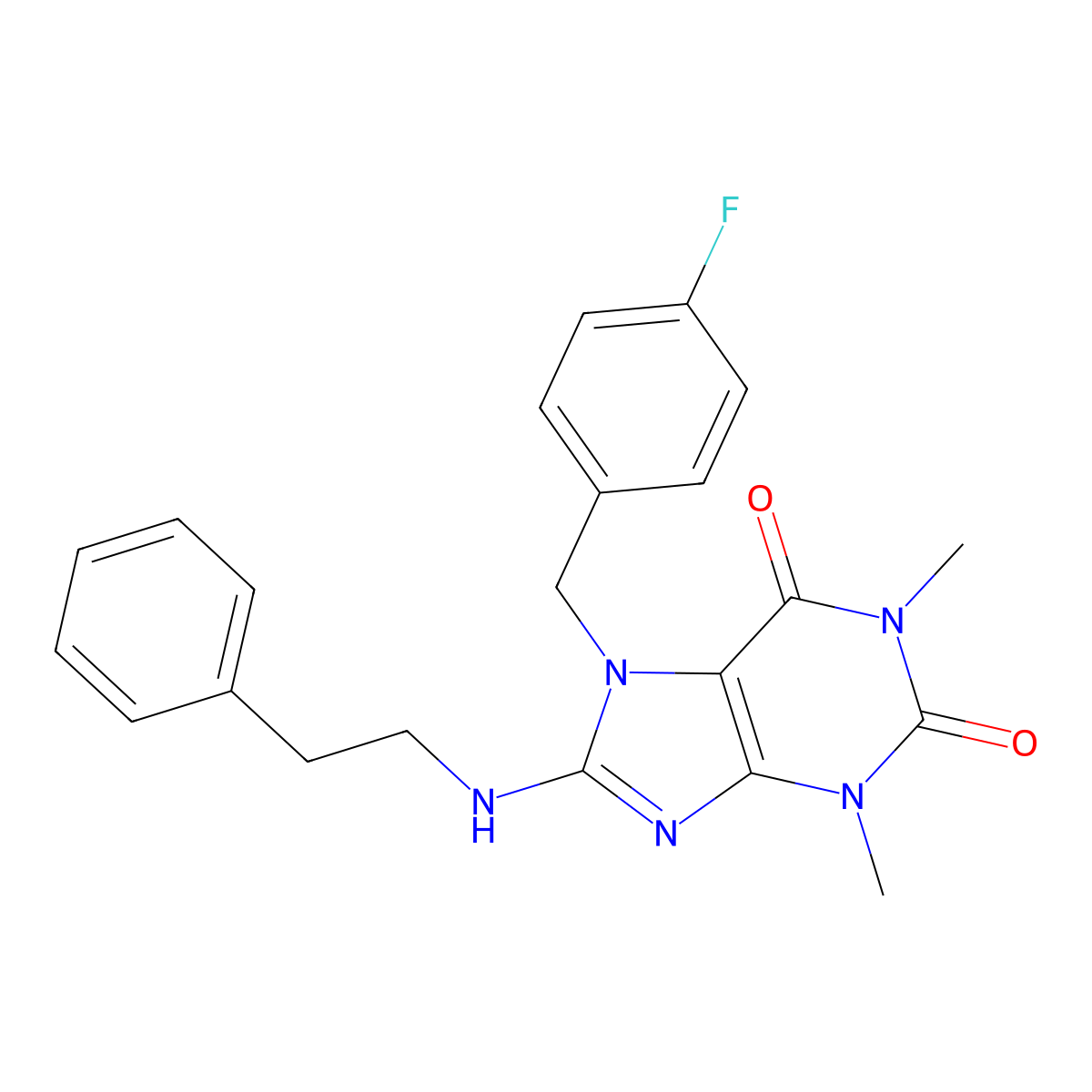 7-(4-fluorobenzyl)-1,3-dimethyl-8-(phenethylamino)-1H-purine-2,6(3H,7H)-dione molecular structure, CAS 359907-16-7