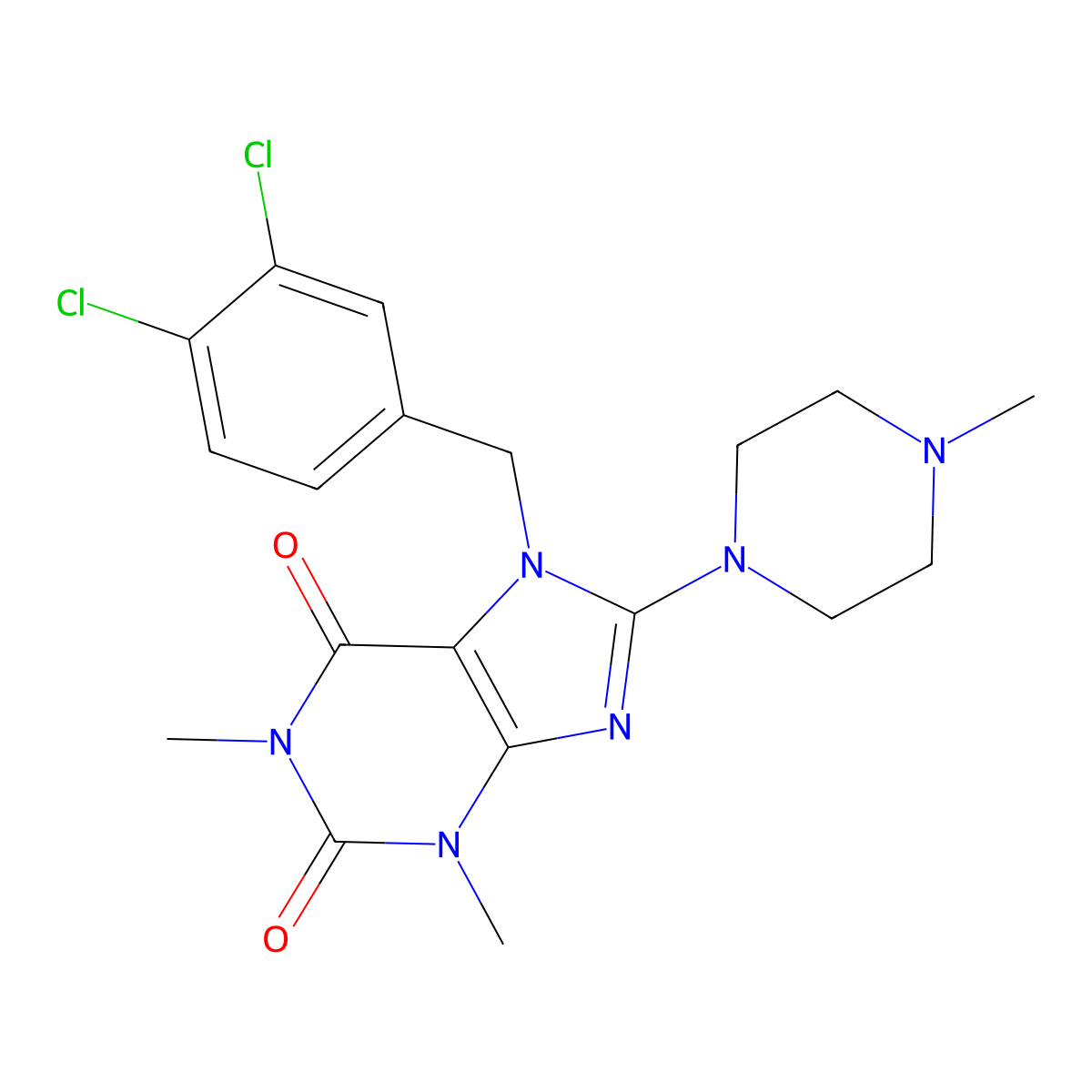 7-[(3,4-Dichlorophenyl)methyl]-1,3-dimethyl-8-(4-methylpiperazin-1-yl)purine-2,6-dione molecular structure, CAS 359908-69-3