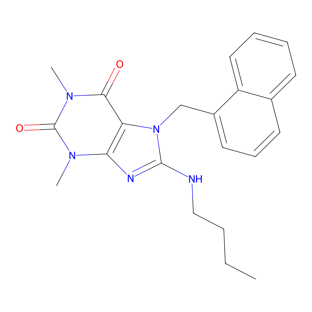8-(Butylamino)-1,3-dimethyl-7-(1-naphthylmethyl)-3,7-dihydro-1H-purine-2,6-dione molecular structure, CAS 359909-99-2