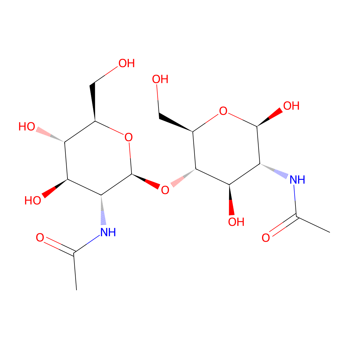 2-(acetylamino)-4-O-(2-(acetylamino)-2-deoxy-beta-D-glucopyranosyl)-2-deoxy-beta-D-glucopyranose molecular structure, CAS 35991-83-4