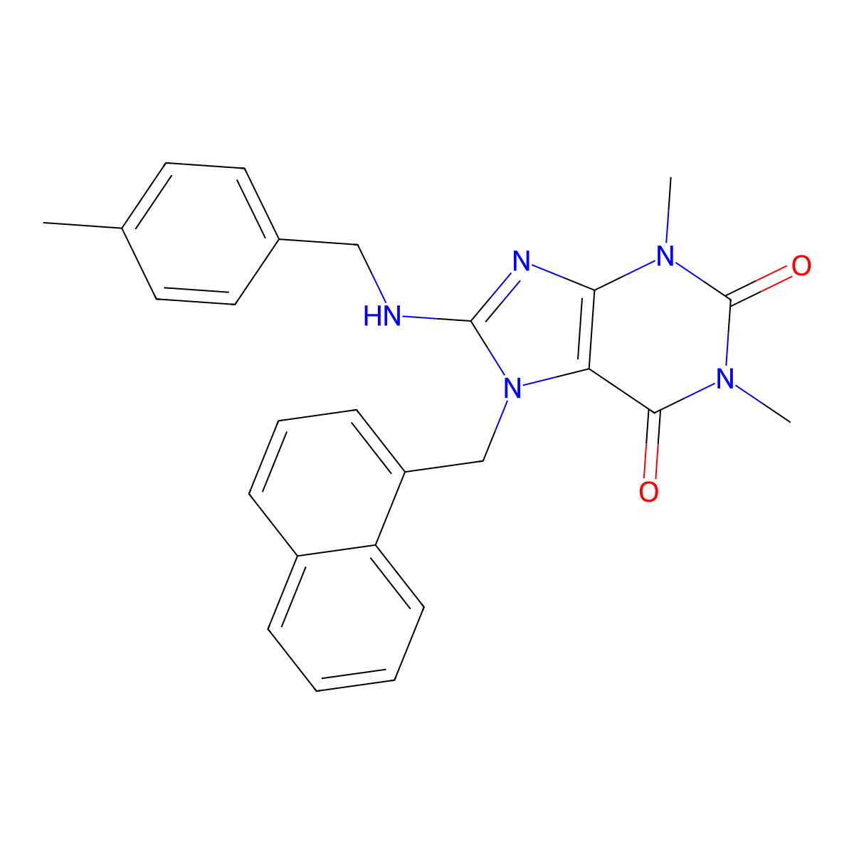 1,3-Dimethyl-8-((4-methylbenzyl)amino)-7-(naphthalen-1-ylmethyl)-1H-purine-2,6(3H,7H)-dione molecular structure, CAS 359910-20-6