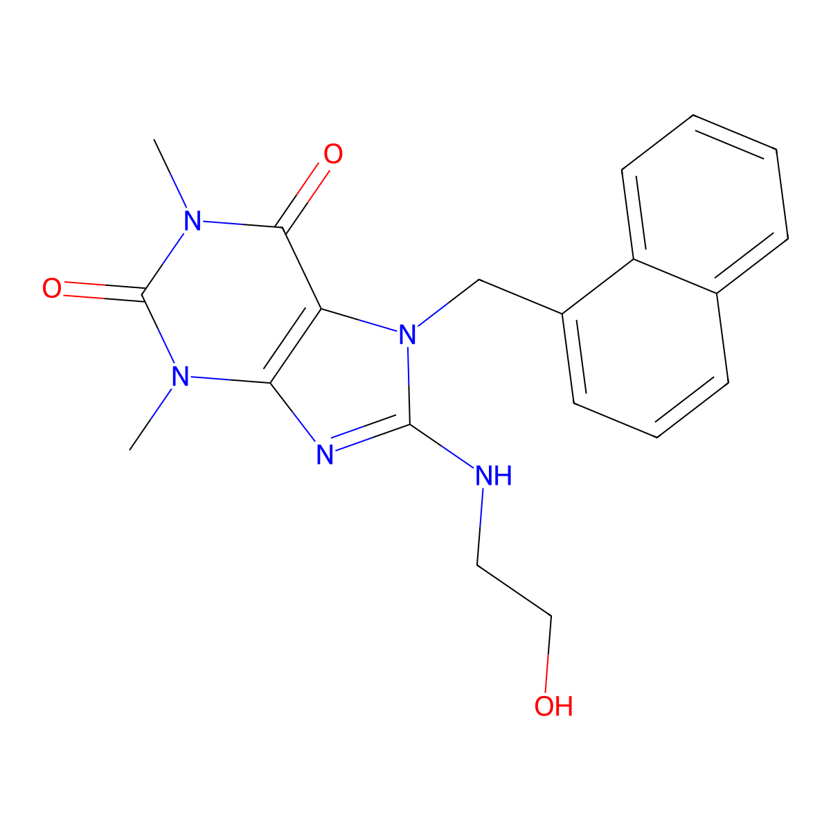 8-((2-HO-ET)Amino)-1,3-dimethyl-7-(1-naphthyl-ME)3,7-dihydro-1H-purine-2,6-dione molecular structure, CAS 359910-28-4