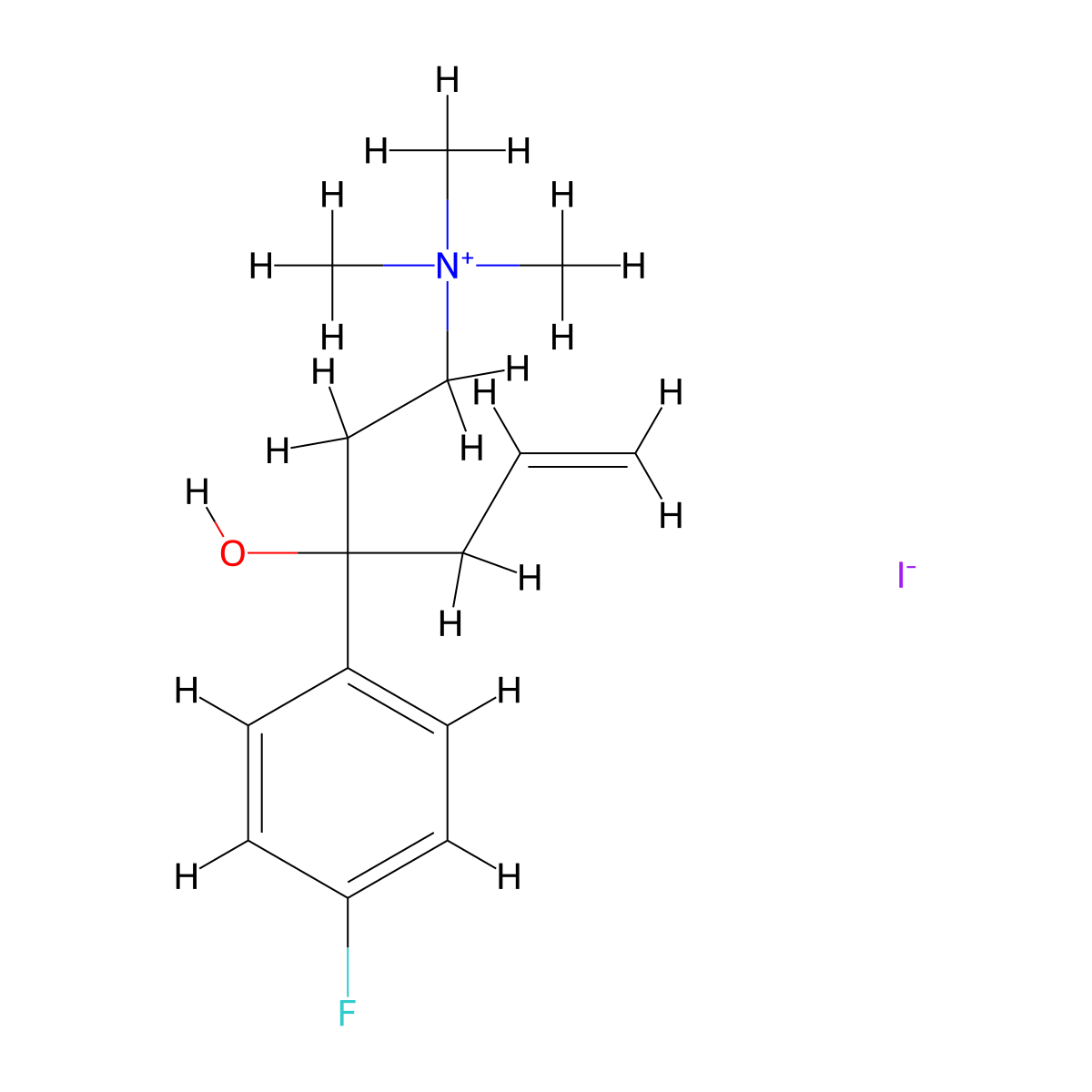 (3-(p-Fluorophenyl)-3-hydroxy-5-hexenyl)trimethylammonium iodide molecular structure, CAS 360-15-6