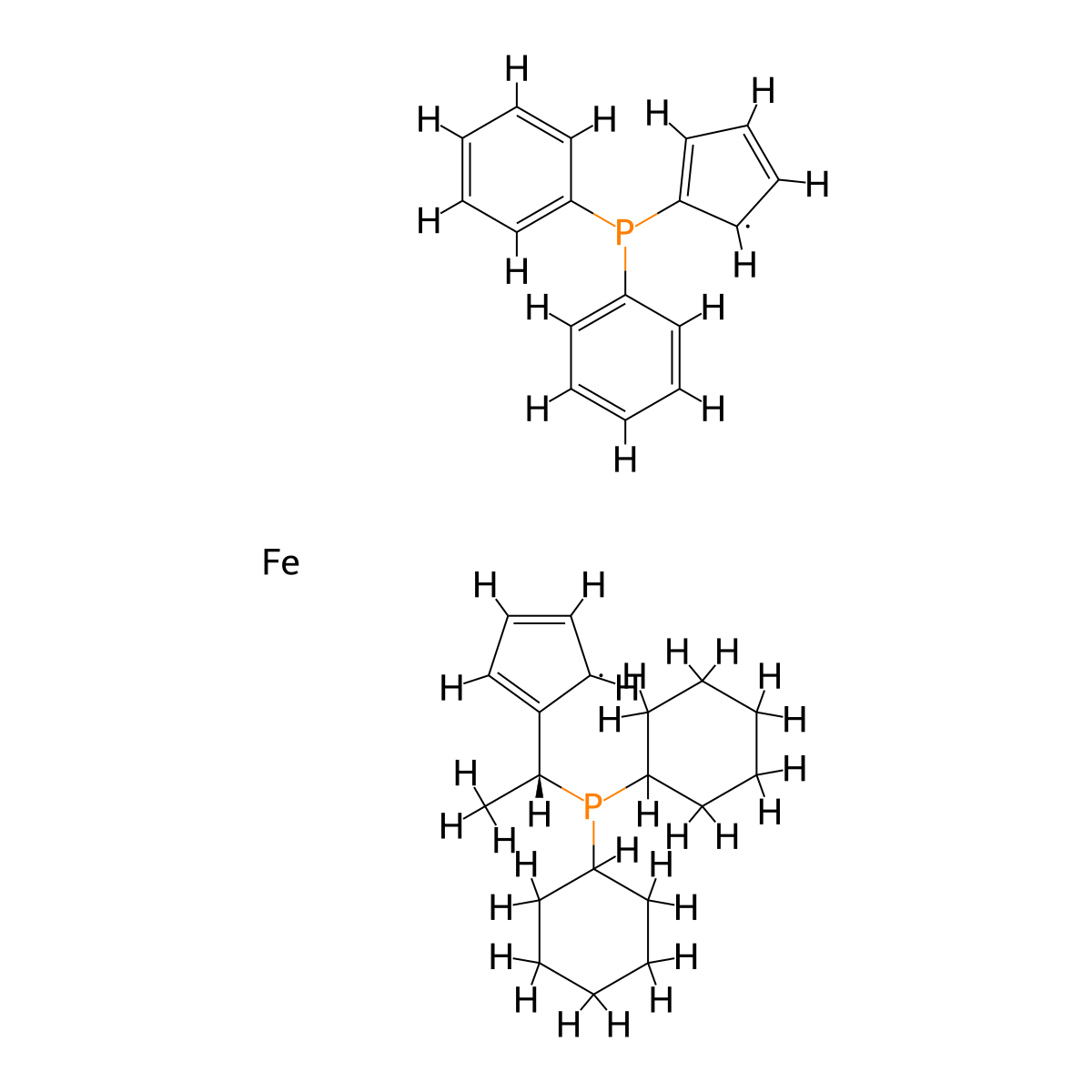 (R)-(+)-1-[(R)-2-(Diphenylphosphino)ferrocenyl]ethyldicyclohexylphosphine molecular structure, CAS 360048-66-4