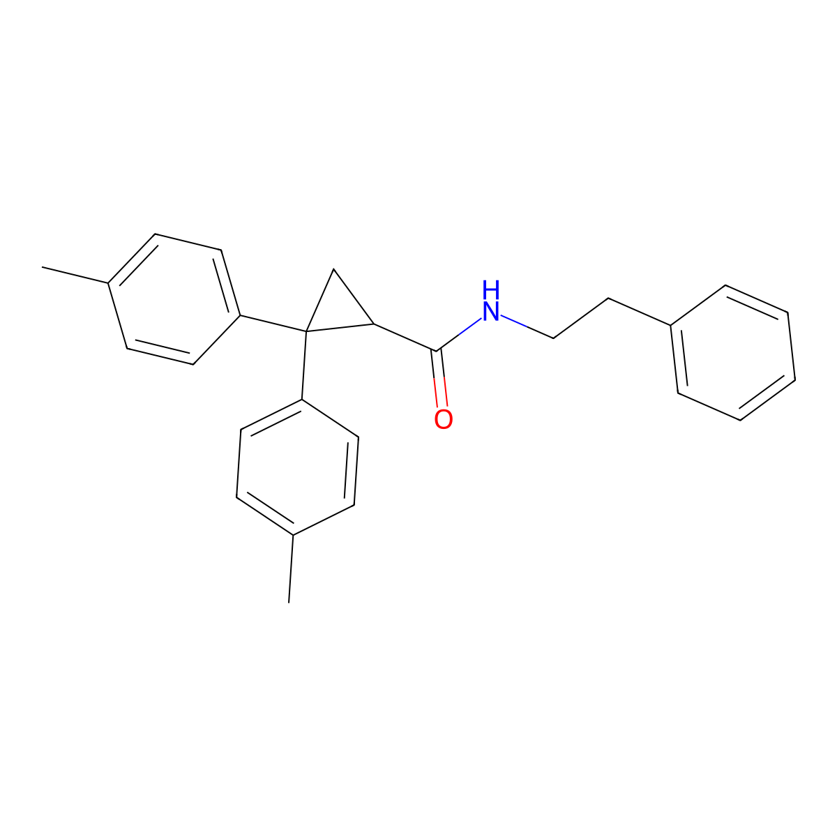2,2-bis(4-methylphenyl)-N-(2-phenylethyl)cyclopropanecarboxamide molecular structure, CAS 360049-75-8