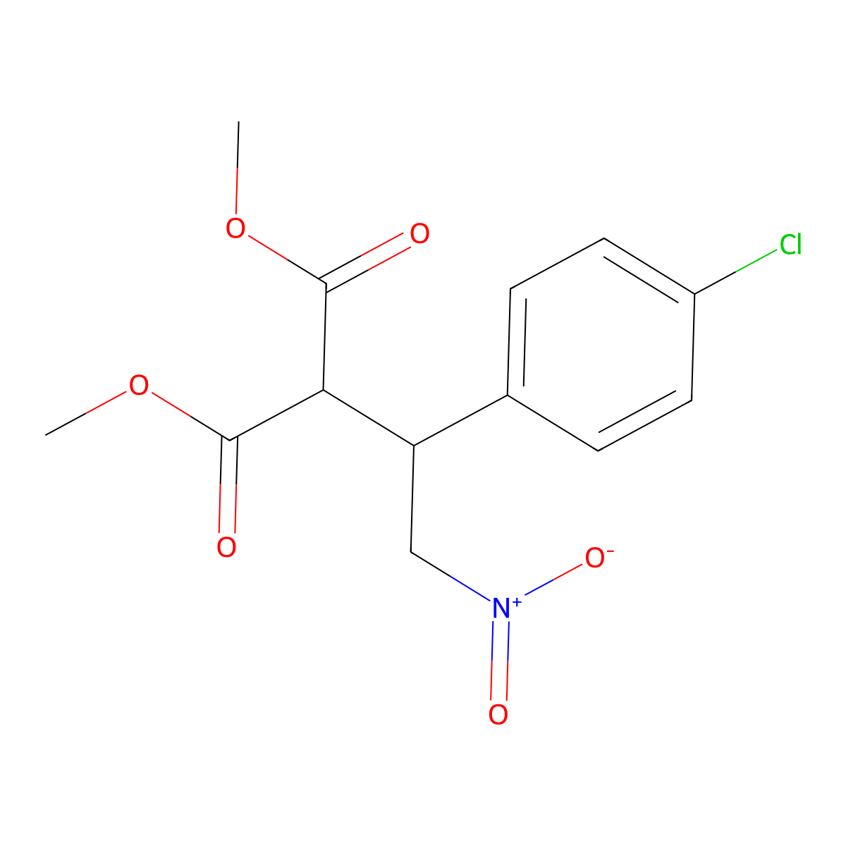 Methyl 3-(4-chlorophenyl)-2-methoxycarbonyl-4-nitrobutanoate molecular structure, CAS 360072-54-4