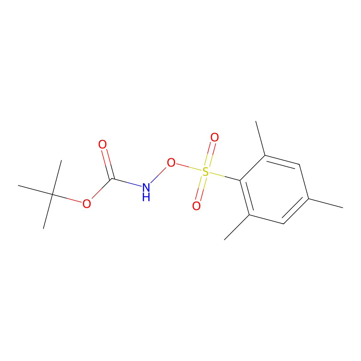 1,1-Dimethylethyl (((2,4,6-trimethylphenyl)sulphonyl)oxy)carbamate molecular structure, CAS 36016-39-4