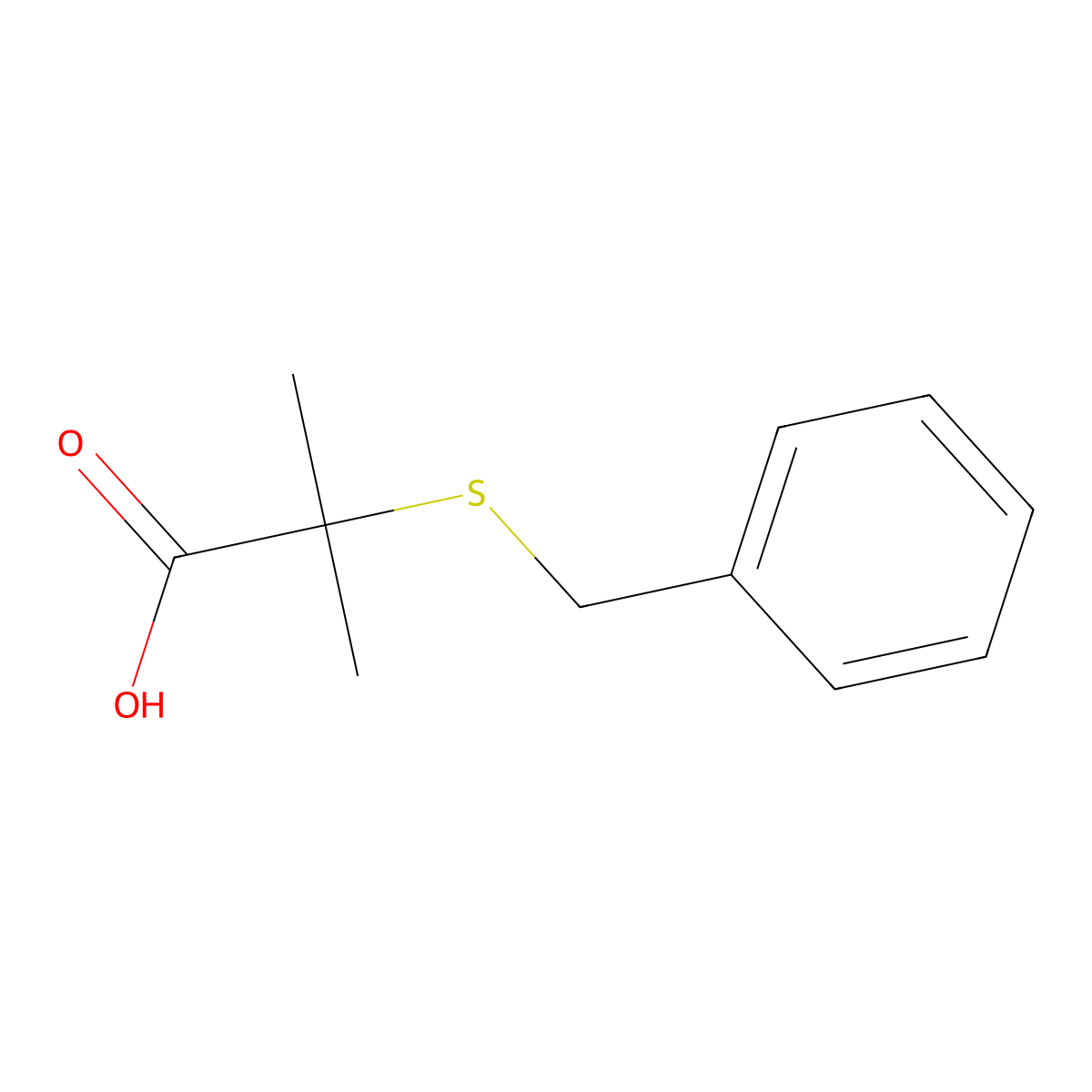 2-Methyl-2-((phenylmethyl)thio)propanoic acid molecular structure, CAS 36038-77-4