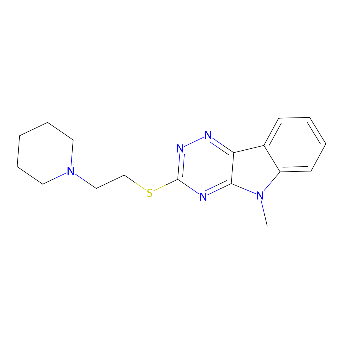 5-Methyl-3-[2-(1-piperidinyl)ethylthio]-[1,2,4]triazino[5,6-b]indole molecular structure, CAS 36047-70-8