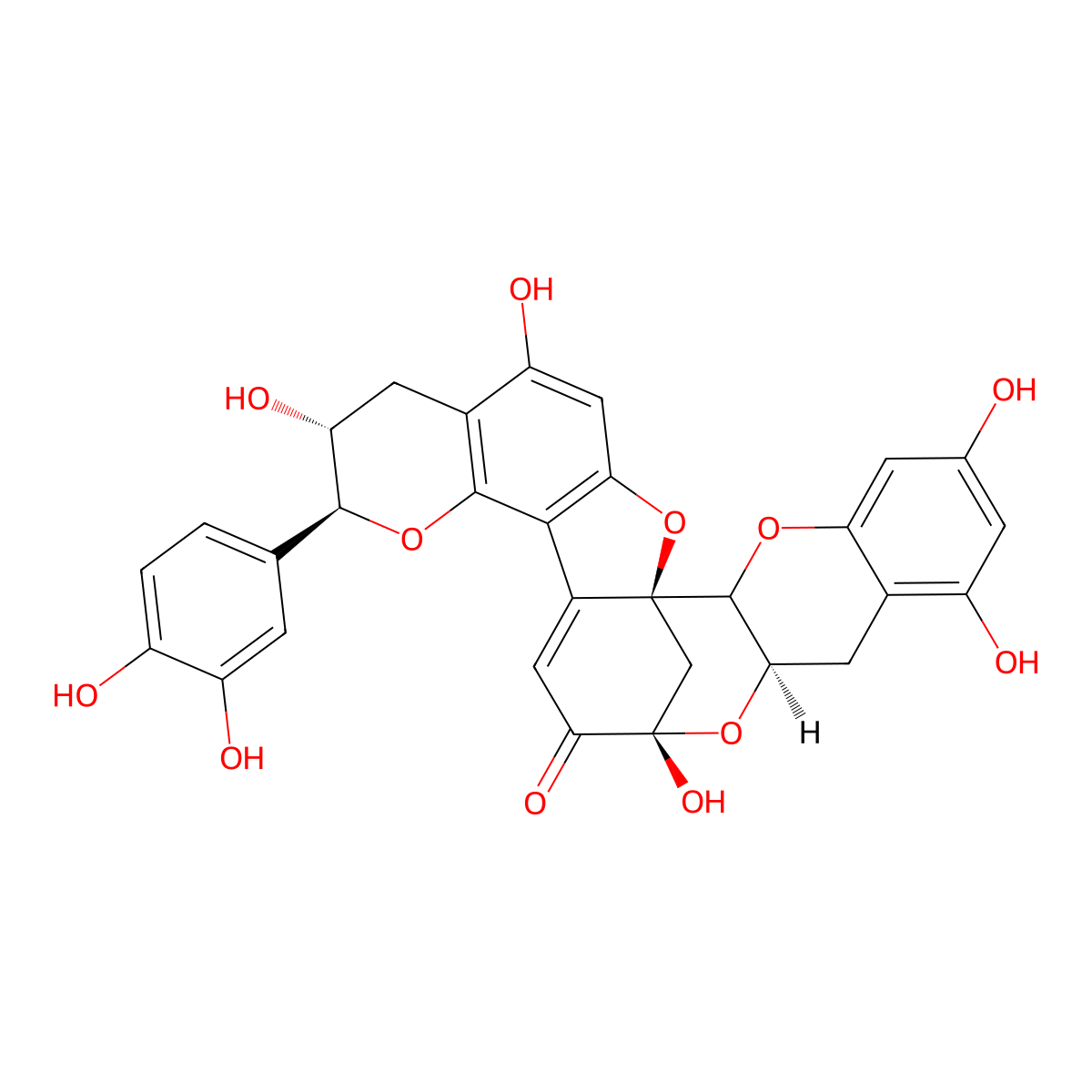 (1S,8R,9S,16S,18R)-9-(3,4-dihydroxyphenyl)-5,8,16,21,23-pentahydroxy-2,10,17,26-tetraoxaheptacyclo[14.11.1.01,13.03,12.06,11.018,27.020,25]octacosa-3(12),4,6(11),13,20,22,24-heptaen-15-one molecular structure, CAS 36048-23-4