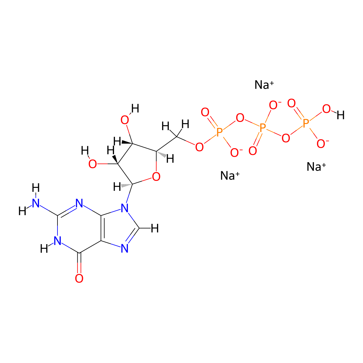 5'-GTP trisodium salt molecular structure, CAS 36051-31-7