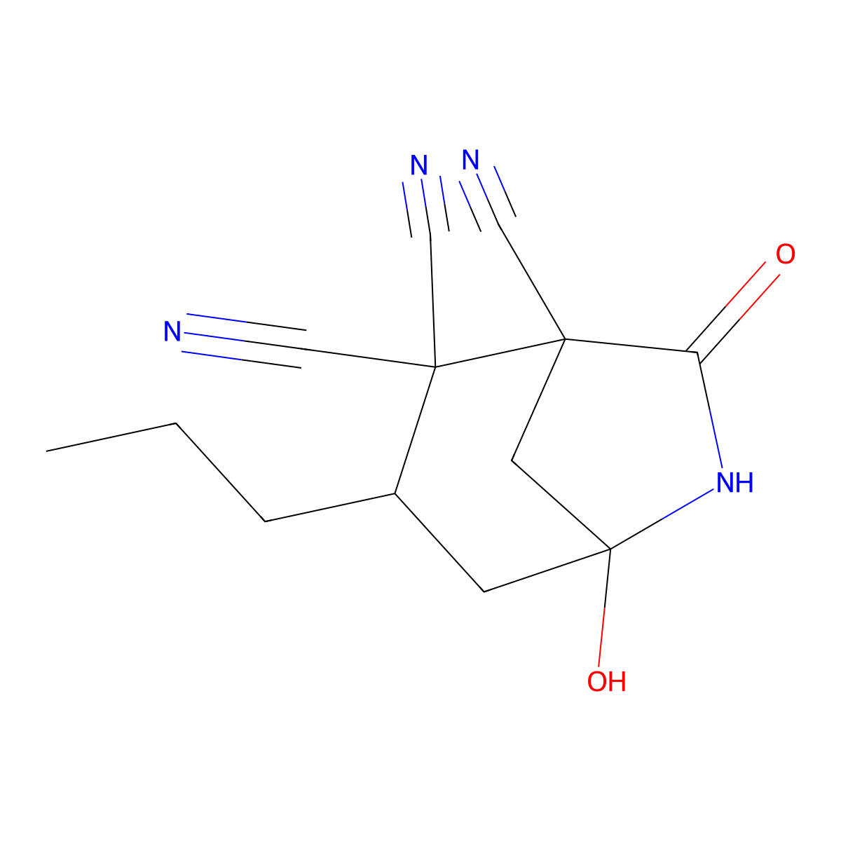 5-Hydroxy-7-oxo-3-propyl-6-azabicyclo[3.2.1]octane-1,2,2-tricarbonitrile molecular structure, CAS 360573-28-0
