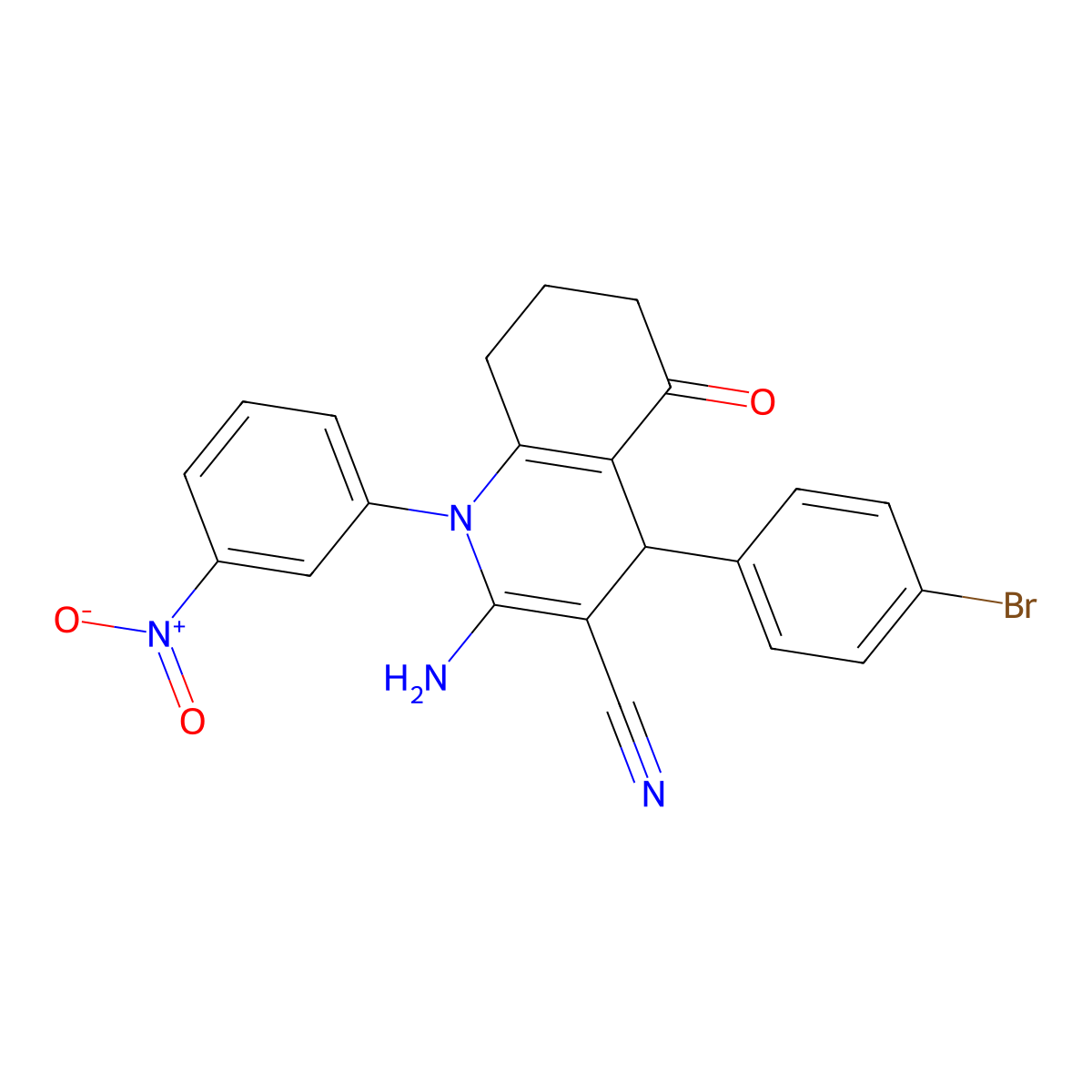 2-Amino-4-(4-bromophenyl)-1-(3-nitrophenyl)-5-oxo-1,4,5,6,7,8-hexahydro-3-quinolinecarbonitrile molecular structure, CAS 360764-43-8