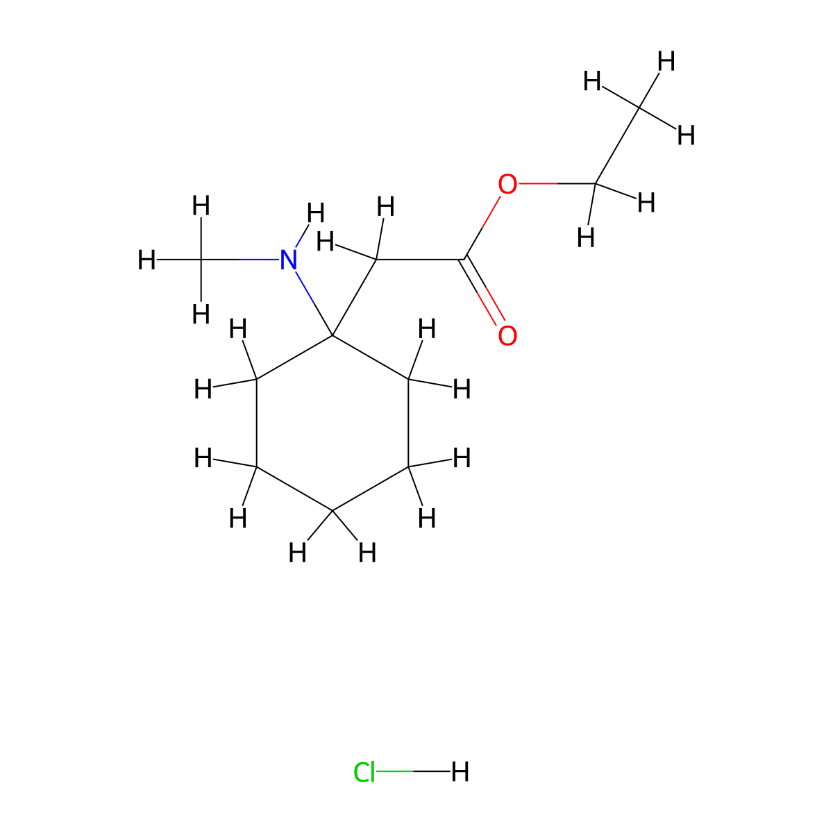 Ethyl 2-[1-(methylamino)cyclohexyl]acetate hydrochloride molecular structure, CAS 36077-72-2
