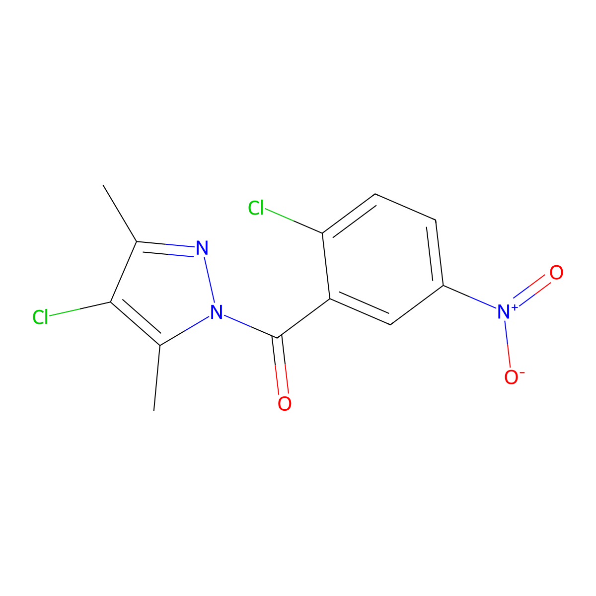 (4-Chloro-3,5-dimethylpyrazol-1-yl)-(2-chloro-5-nitrophenyl)methanone molecular structure, CAS 360784-46-9