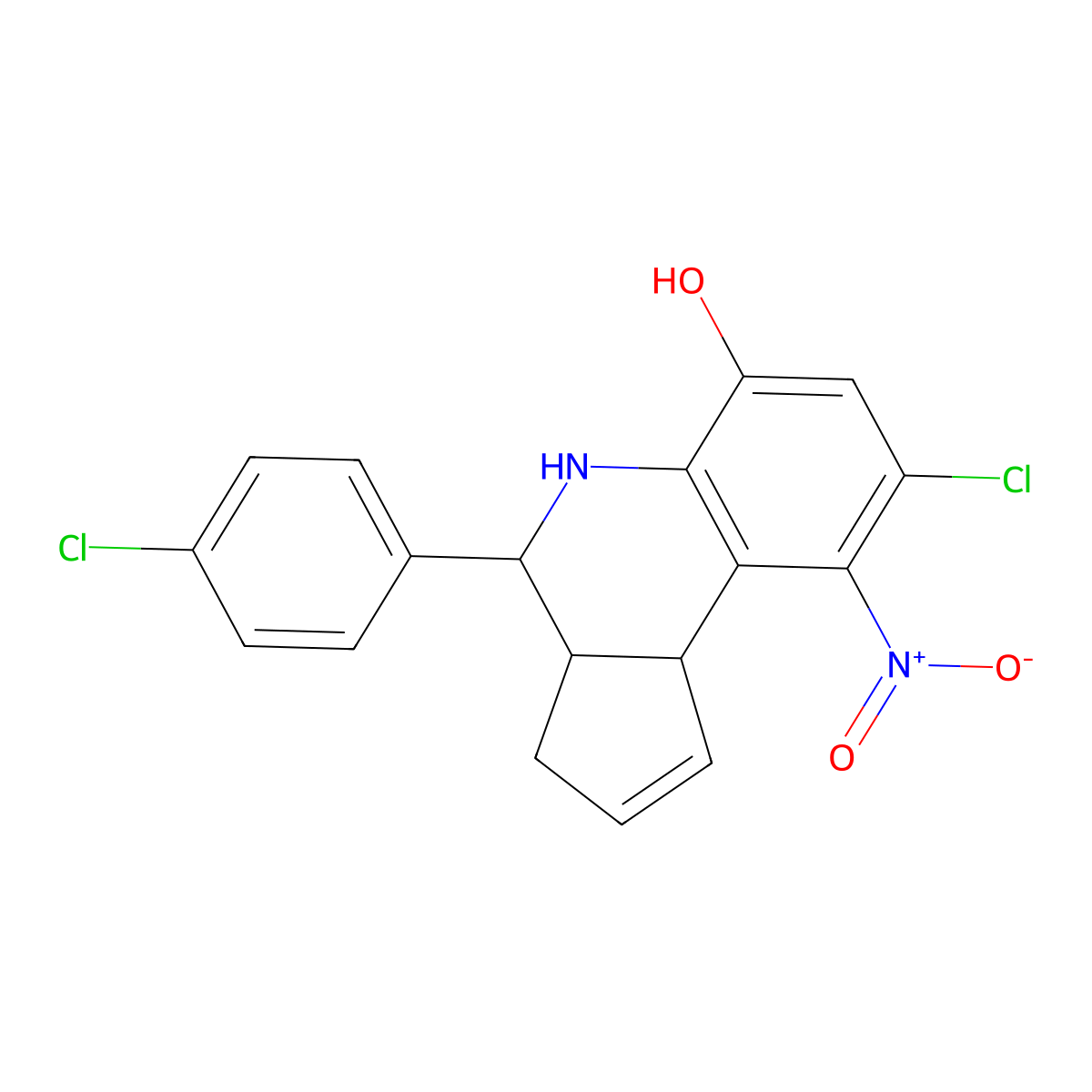 8-chloro-4-(4-chlorophenyl)-9-nitro-3a,4,5,9b-tetrahydro-3H-cyclopenta[c]quinolin-6-ol molecular structure, CAS 360790-04-1