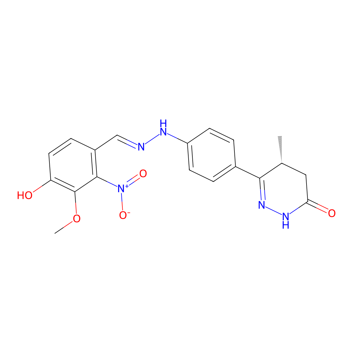 (4R)-3-[4-[(2E)-2-[(4-hydroxy-3-methoxy-2-nitrophenyl)methylidene]hydrazinyl]phenyl]-4-methyl-4,5-dihydro-1H-pyridazin-6-one molecular structure, CAS 360794-85-0