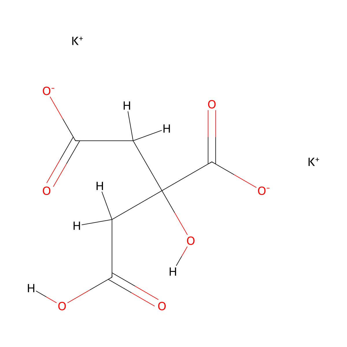 Dipotassium hydrogen citrate molecular structure, CAS 3609-96-9