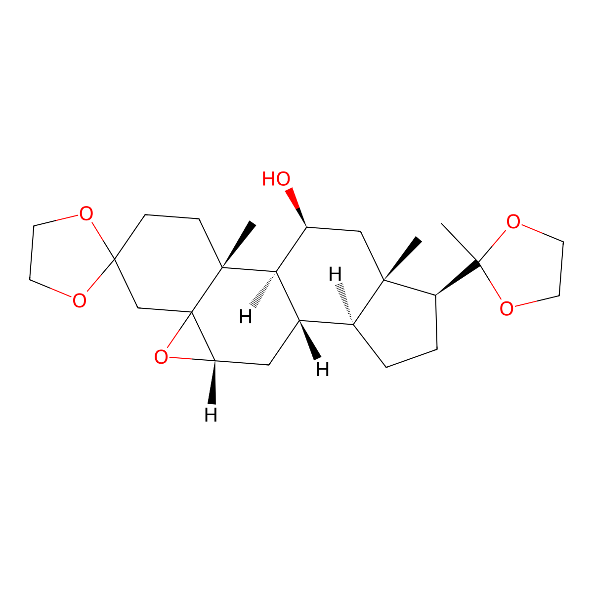 5alpha,6alpha-Epoxy-11beta-hydroxypregnane-3,20-dione, cyclic bis(ethylene acetal) molecular structure, CAS 36102-95-1