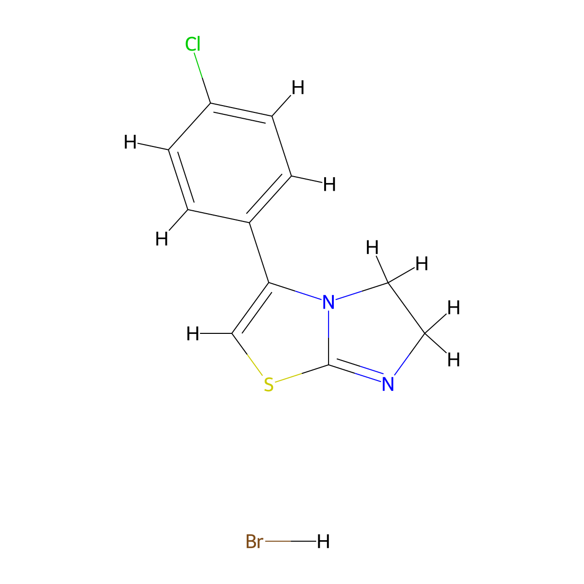 7H-Imidazo(2,1-b)thiazol-1-ium, 5,6-dihydro-3-(p-chlorophenyl)-, bromide molecular structure, CAS 36103-99-8