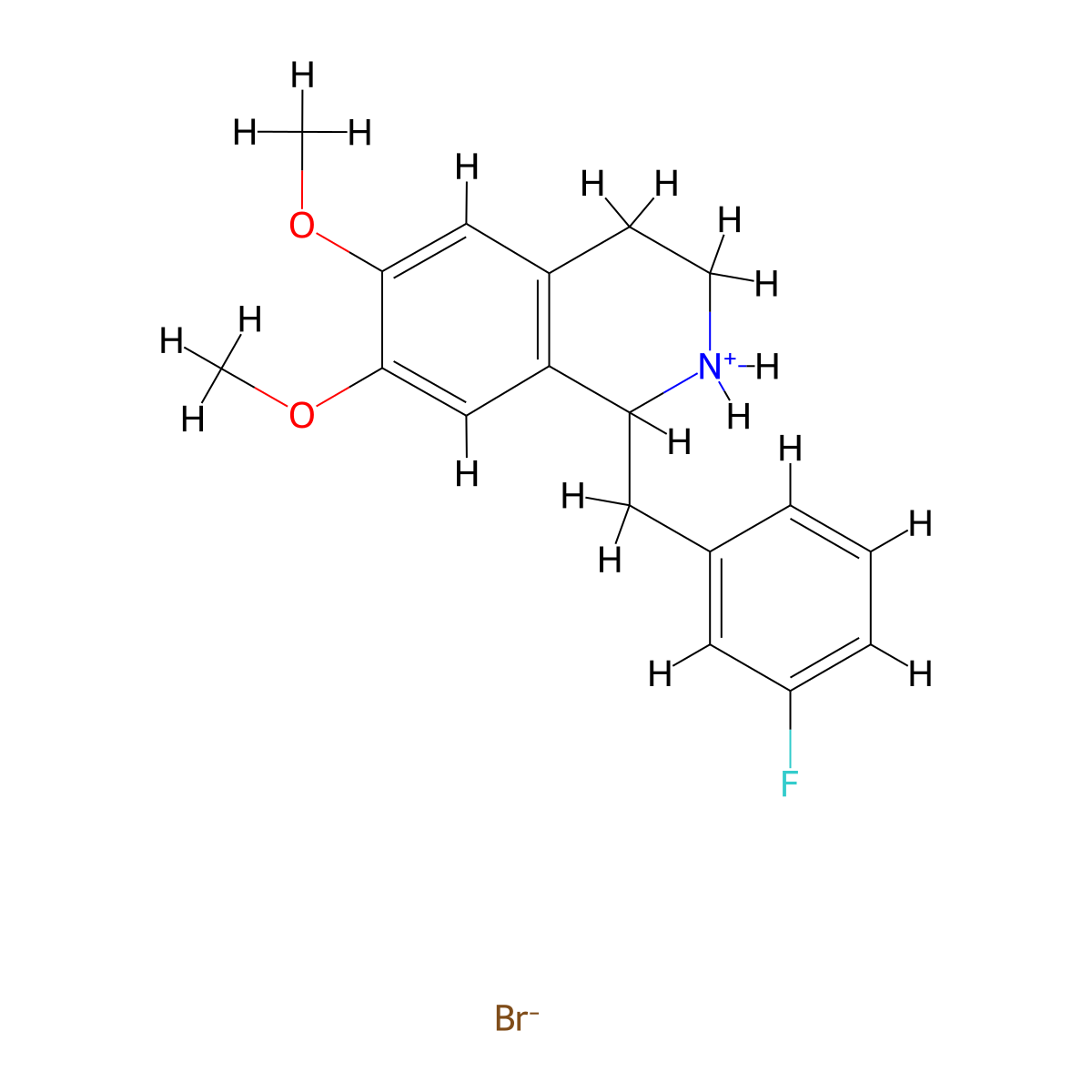 Isoquinoline, 1,2,3,4-tetrahydro-6,7-dimethoxy-1-(m-fluorobenzyl)-, hydrobromide molecular structure, CAS 36113-28-7