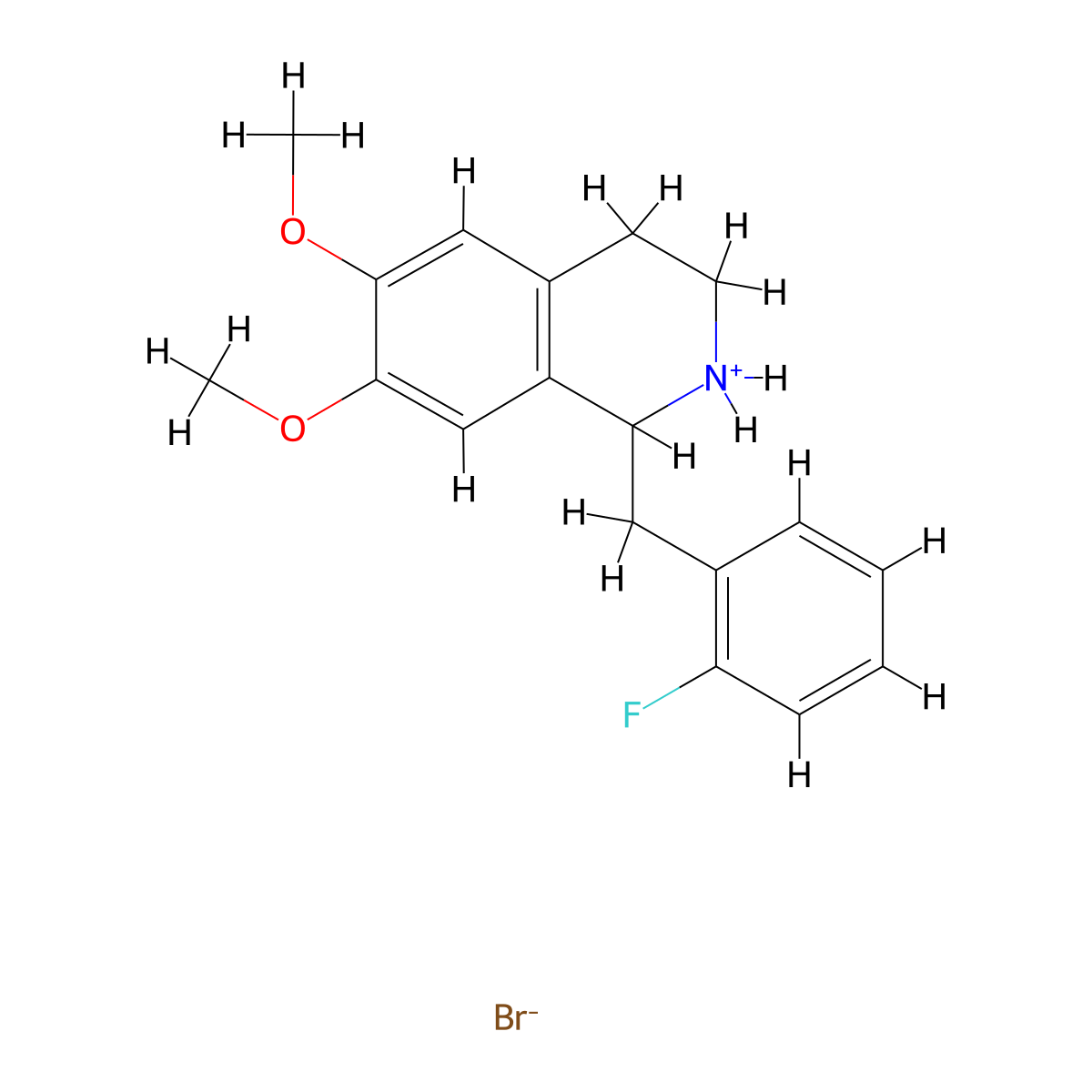 Isoquinoline, 1,2,3,4-tetrahydro-6,7-dimethoxy-1-(o-fluorobenzyl)-, hydrobromide molecular structure, CAS 36113-29-8