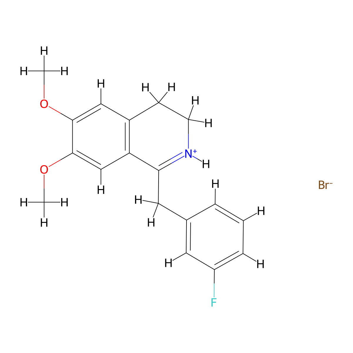 Isoquinoline, 3,4-dihydro-6,7-dimethoxy-1-(m-fluorobenzyl)-, hydrobromide molecular structure, CAS 36113-31-2