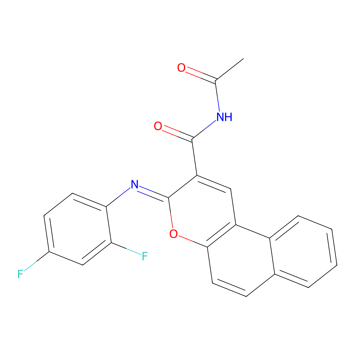 N-acetyl-3-(2,4-difluorophenyl)iminobenzo[f]chromene-2-carboxamide molecular structure, CAS 361149-60-2