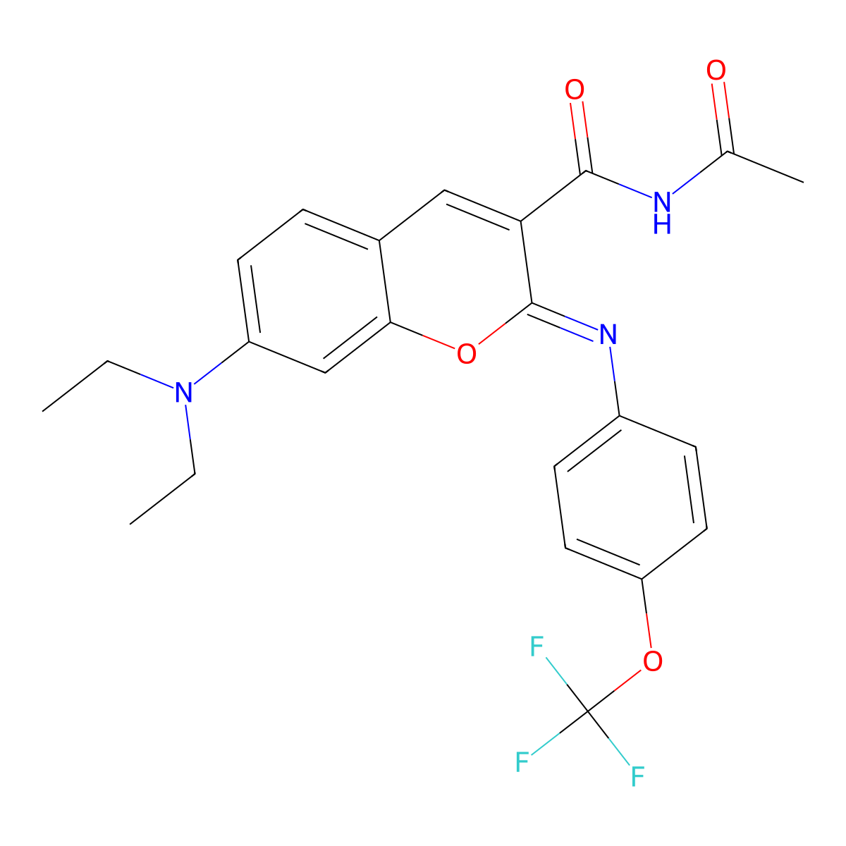 (2Z)-N-acetyl-7-(diethylamino)-2-{[4-(trifluoromethoxy)phenyl]imino}-2H-chromene-3-carboxamide molecular structure, CAS 361149-62-4