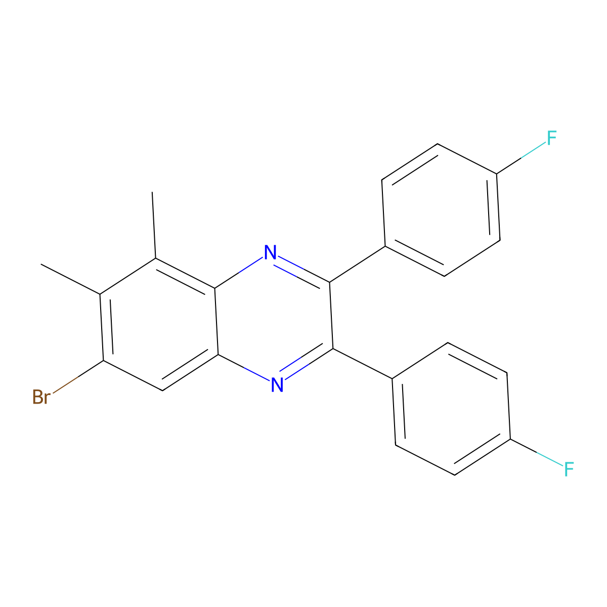 7-Bromo-2,3-bis(4-fluorophenyl)-5,6-dimethylquinoxaline molecular structure, CAS 361149-76-0