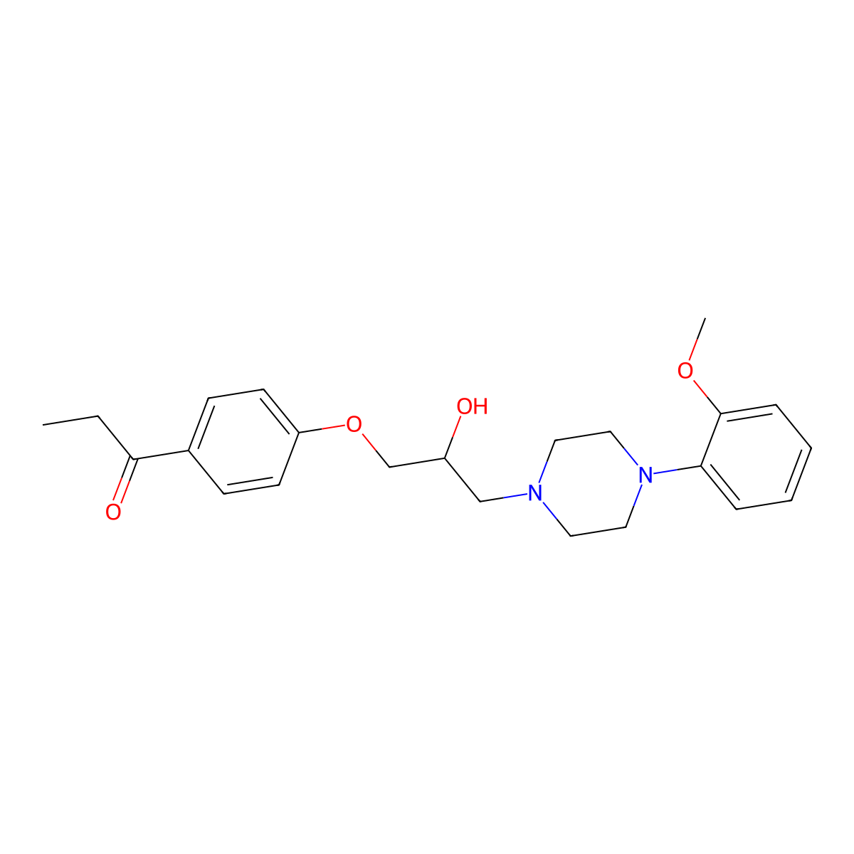 1-Propanone, 1-(4-(2-hydroxy-3-(4-(2-methoxyphenyl)-1-piperazinyl)propoxy)phenyl)-, (+-)- molecular structure, CAS 36115-82-9