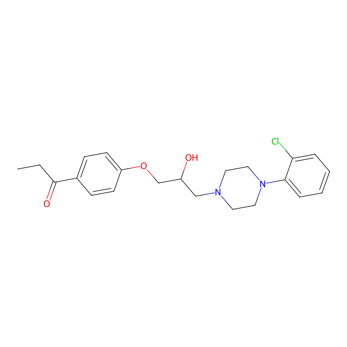 1-Propanone, 1-(4-(3-(4-(2-chlorophenyl)-1-piperazinyl)-2-hydroxypropoxy)phenyl)-, (+-)- molecular structure, CAS 36115-83-0